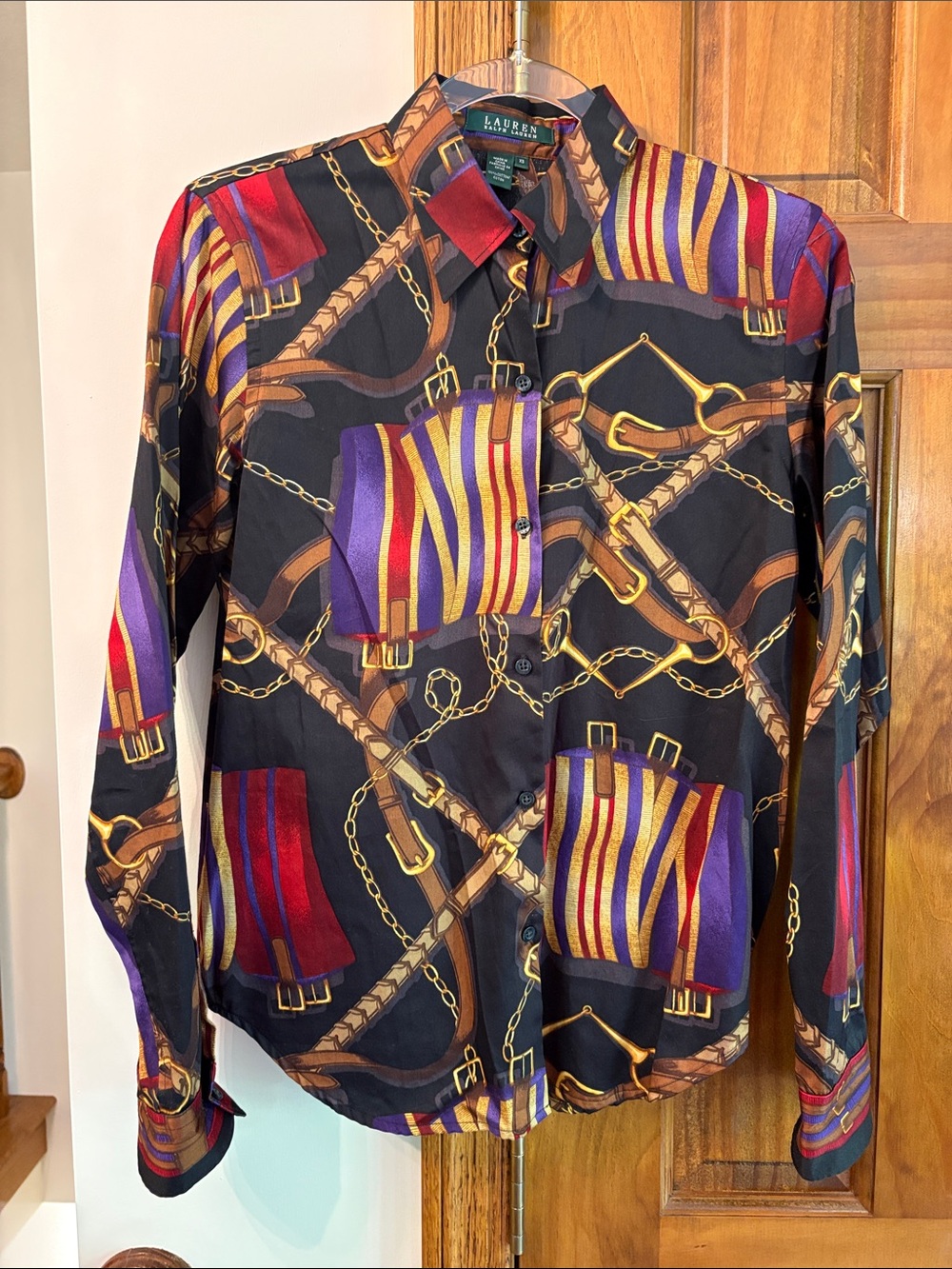 Lauren Ralph Lauren Black Equestrian Print Blouse